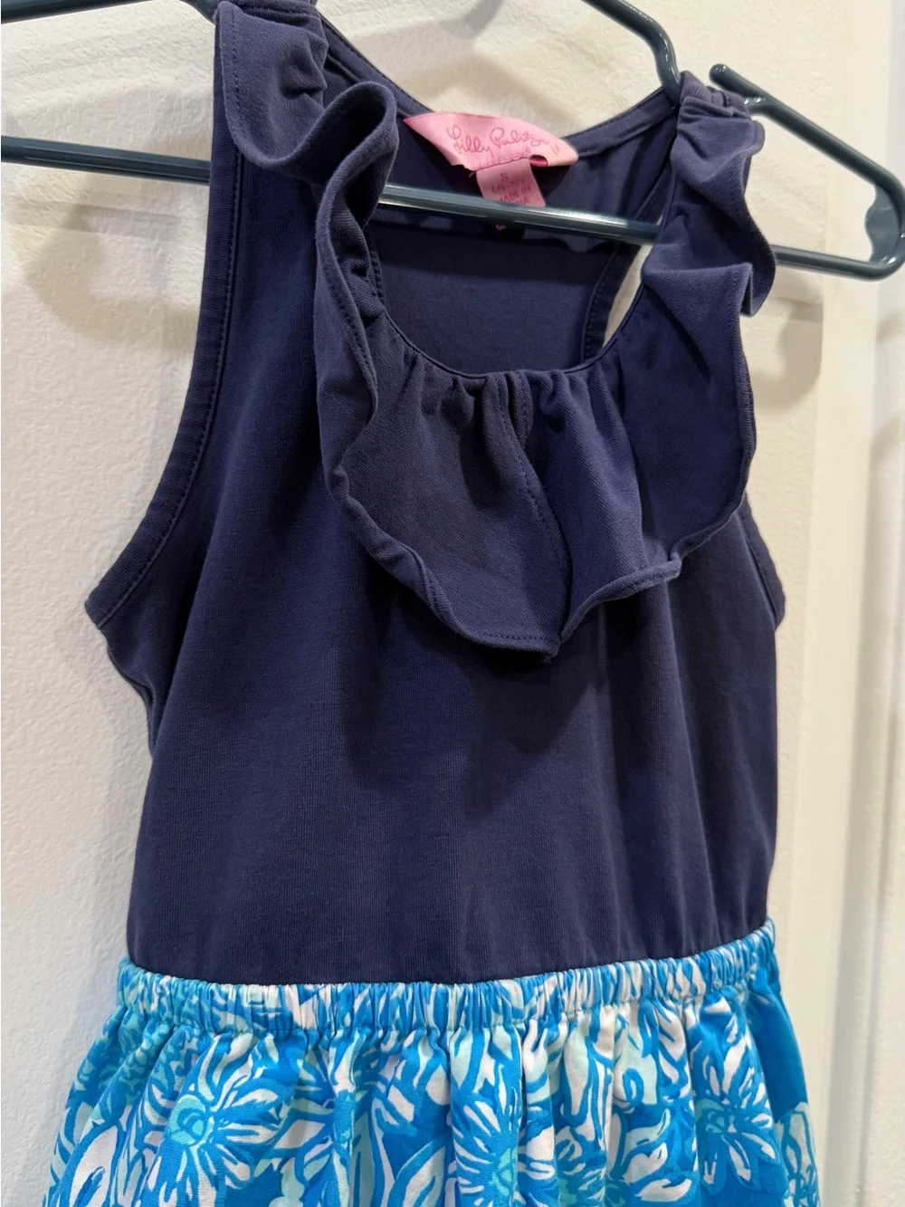 Lilly Pulitzer Girls Dress Size Small 4/5 Lion Floral Blue White